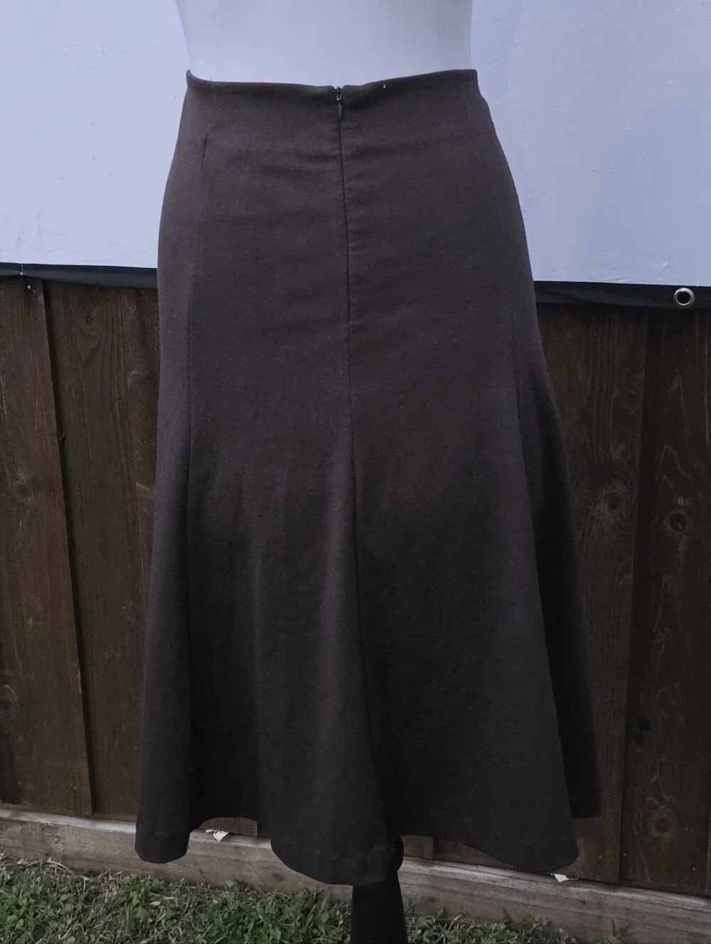 New York & Co High-Waist Dark Brown A-Line Midi Skirt with Button Detail - Picture 6 of 8